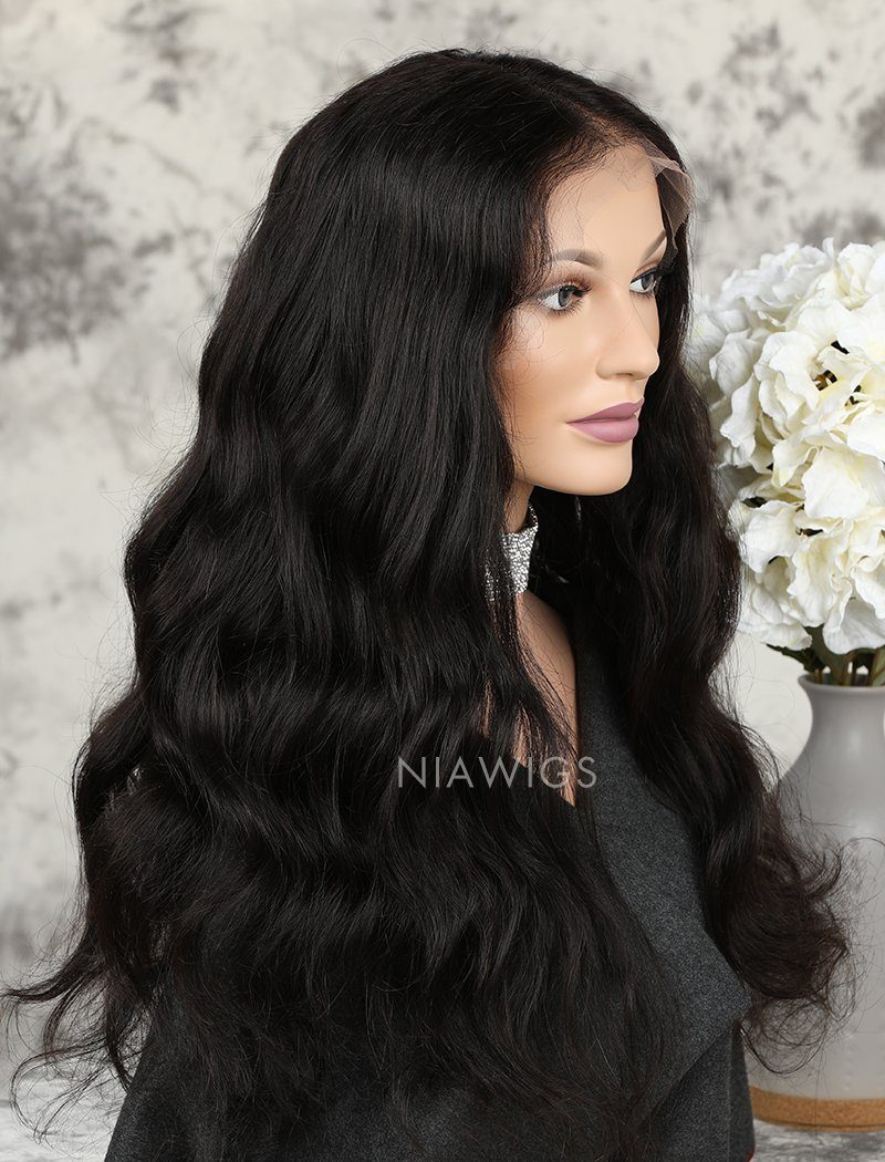 Natural Wave Human Hair Glueless Full Lace Wigs With Baby Hair