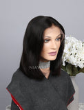 Blunt Cut Short Bob Human Hair Lace Front Wigs Silky Straight