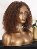 #Ginger Brown Kinky Curly 100% Human Hair Highlight Red Blonde Lace Wigs