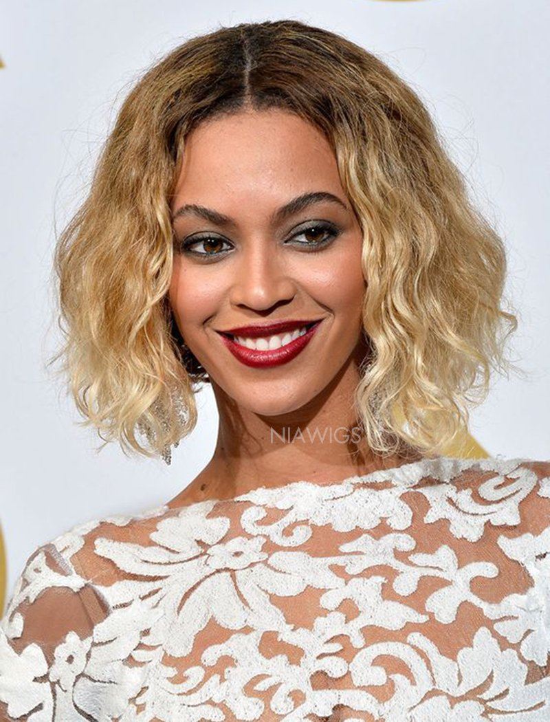 Beyonce Celebrity Blonde Curly Bob Virgin Human Hair Lace Front Wigs