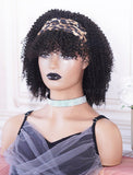 Clearance Headband Wig Kinky Curly Human Hair With Bangs Wigs (WITH FREE TRENDY HEADBAND)