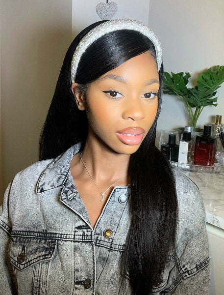 Headband Wig Yaki Straight Human Hair Wigs (WITH FREE TRENDY  display picture 1