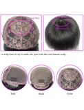 100% Human Hair Natural Wavy Scalp Top Wig with Bangs Natural Black Hair Color