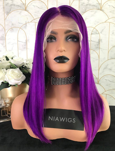 Paulina Remy Hair 16 Inches Lace Front Wig Bright Purple  display picture 2
