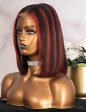 Clearance Red Highlights Color Human Hair 12 Inches Lace Front Wig