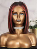 Clearance Red Highlights Color Human Hair 12 Inches Lace Front Wig