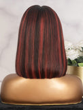 Clearance Red Highlights Color Human Hair 12 Inches Lace Front Wig