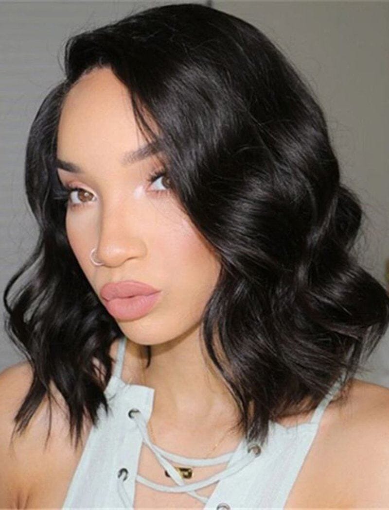 Clearance 13x3 Short Bob Human Hair Fashion Wavy Lace Front Wigs With Natural Hairline