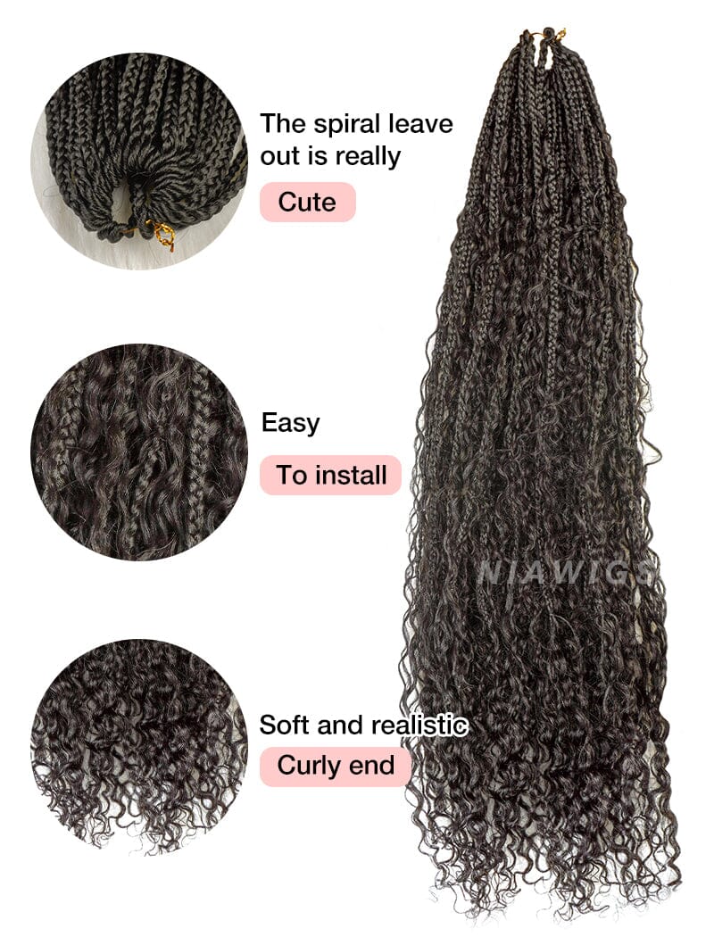 Crochet Boho Box Braids with Human Hair Curls Bulk Hair Extension