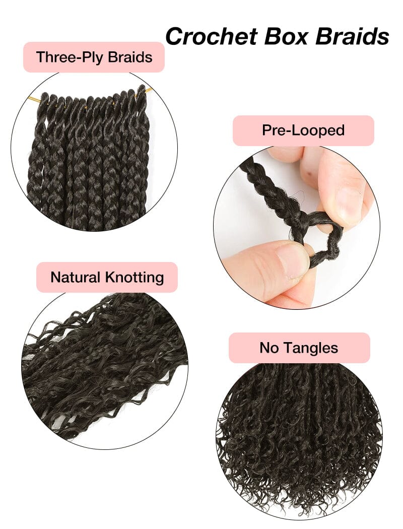 Crochet Boho Box Braids With Human Hair Curls Pre Looped Box