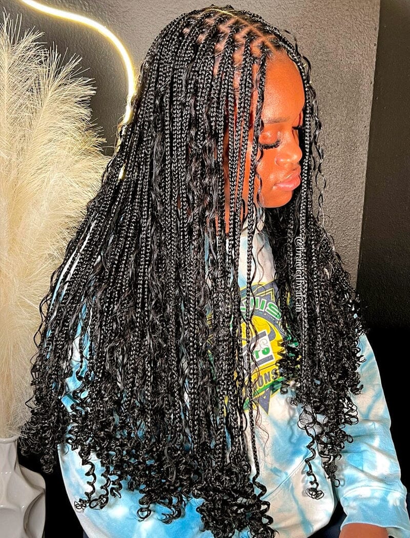Crochet Boho Box Braids with Human Hair Curls Bulk Hair Extension