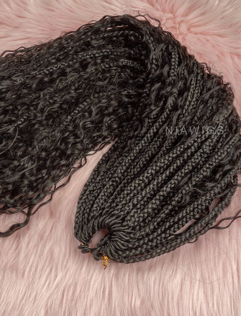 Boho Crochet Box Braids with Human Hair Curls Pre-Looped Deep Wave