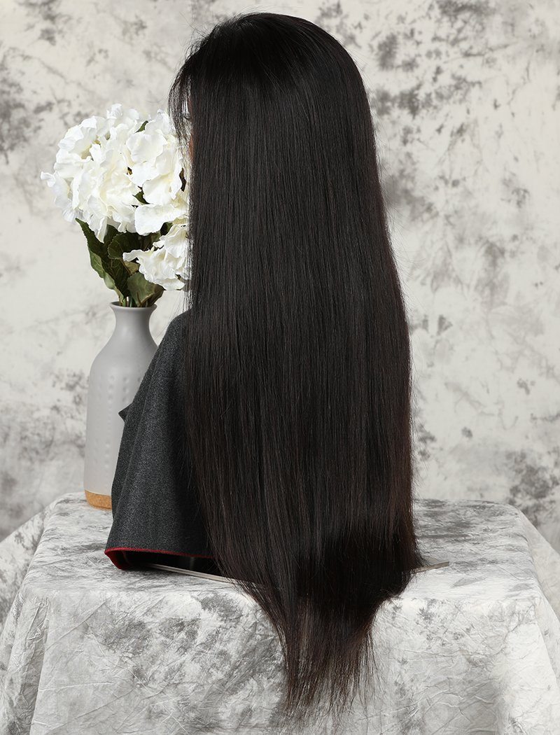 Silky Straight Stock Wig Human Hair Natural Color Machine Made Wigs