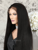 Yaki Straight Human Hair Skin Base Lace Front Wigs