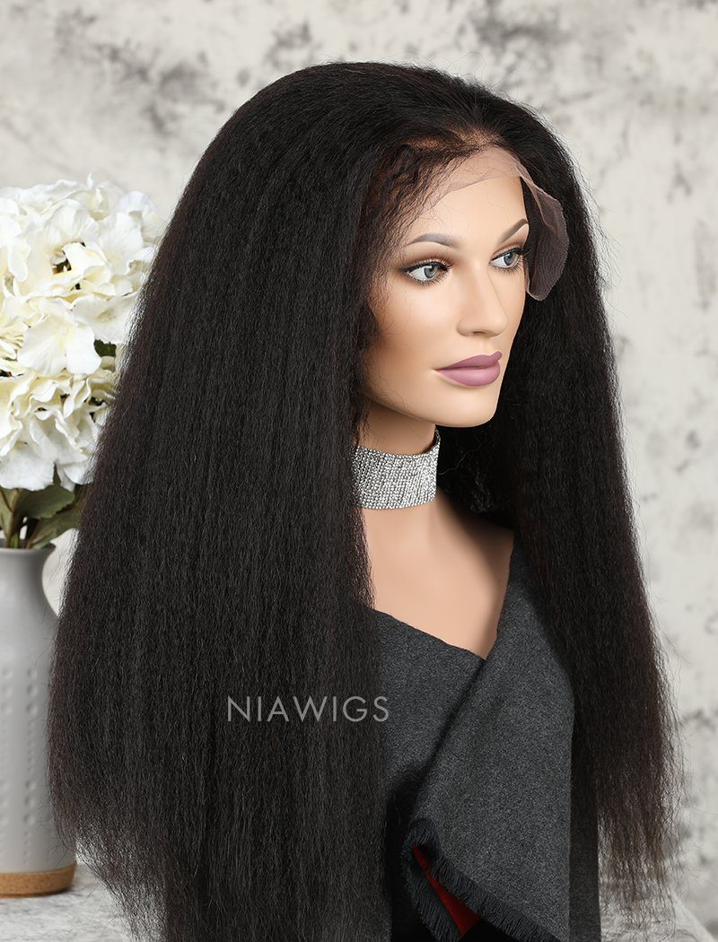 Kinky Straight Human Hair Lace Front Wigs With Natural Hairline