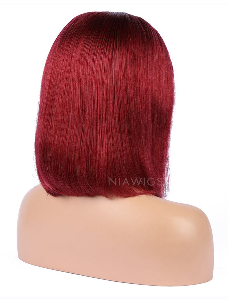 Dark Red Human Hair Bob Wig Colorful Lace Wigs