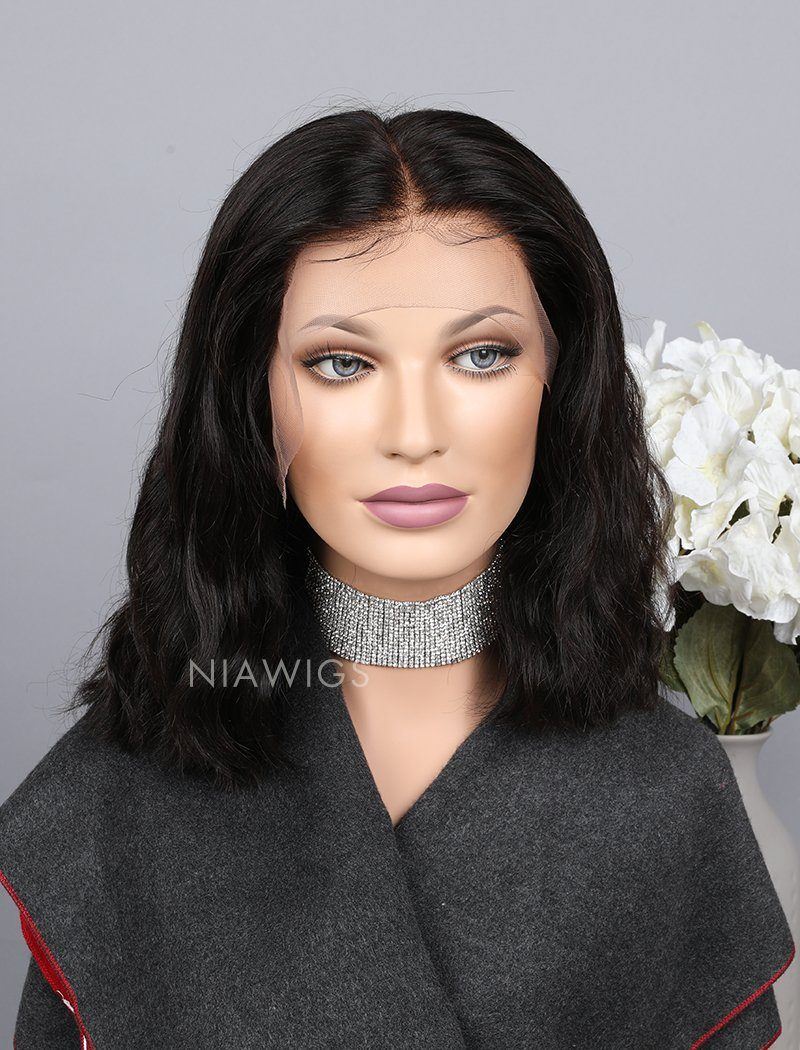 Natural Wavy Short Bob Human Hair 5x5 Inches Lace Front Wigs