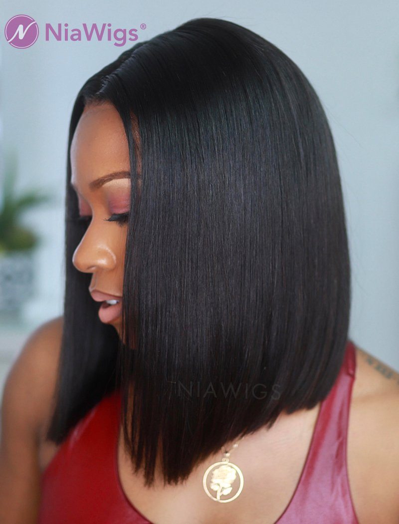 Blunt Cut Short Bob Human Hair 5x5 Inches Lace Front Wigs Silky Straight