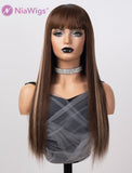 Scalp Top Highlight Wig Piano Color With Bangs Human Hair Wigs Machine Made