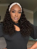 #3 Chocolate Brown Headband Wig Curly Human Hair Wigs (WITH FREE TRENDY HEADBAND)