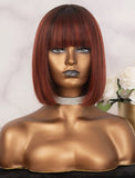 #Highlight Scalp Top Wig Bob Straight With Bangs Human Hair Wigs Machine Made
