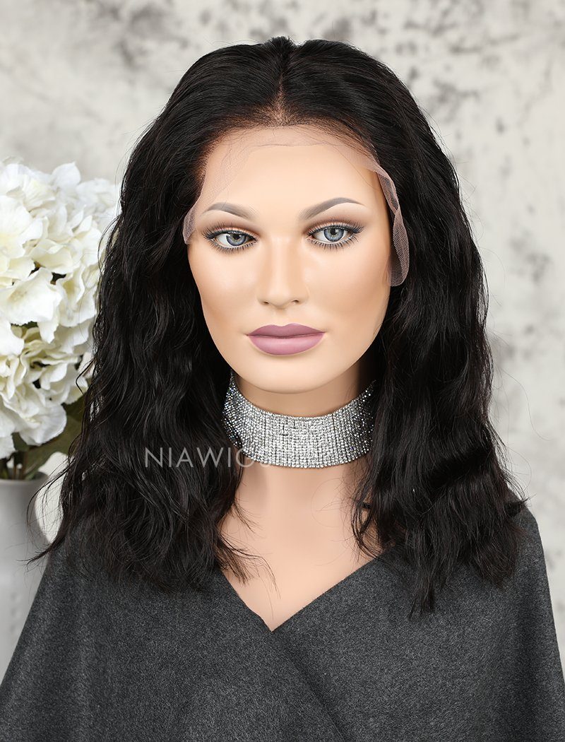 Fashion Bob Cut Natural Wavy Human Hair Glueless Full Lace Wigs