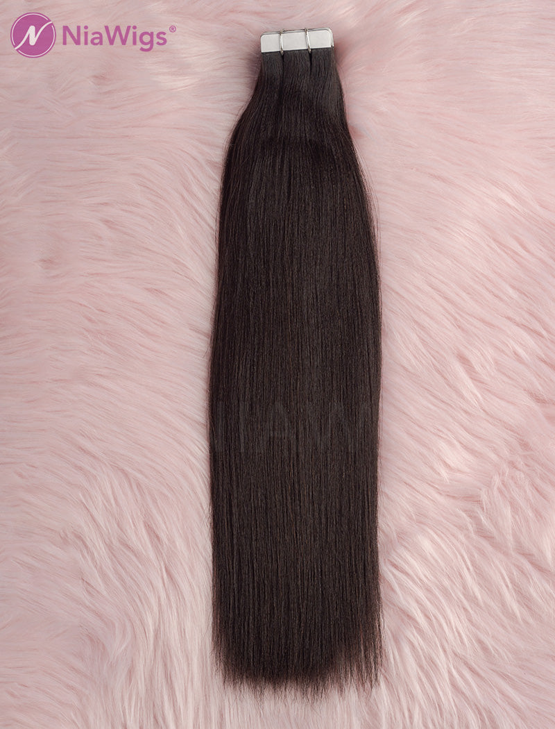 Tape In Human Hair Extension Indian Coarse Yaki Tape On Extensions