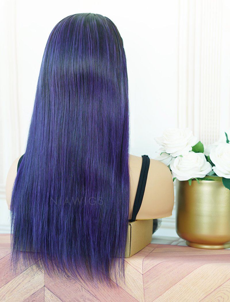 Amanda #Lavender Purple Headband Wig Human Hair Wigs (WITH FREE TRENDY HEADBAND)