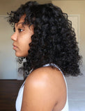 Scalp Top Wig Curly Human Hair Wigs With Bangs Machine Made