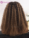 Denise #Highlight 3B 3C Curly Human Hair Lace Colored Wigs