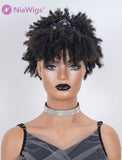 Pineapple Headband Wig Afro Kinky Curly Human Hair With Bangs Wigs (WITH FREE TRENDY HEADBAND)