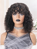 Scalp Top Wig Curly Human Hair Wigs With Bangs Machine Made