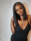 Yaki Straight Human Hair Skin Base Lace Front Wigs