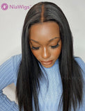 Kinky Straight Human Hair 5x5 Inches Lace Front Wigs With Natural Hairline
