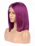 Purple Human Hair Bob Wig Colorful Lace Wigs