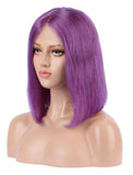Blue Violet  Human Hair Bob Wig Colorful Lace Wigs