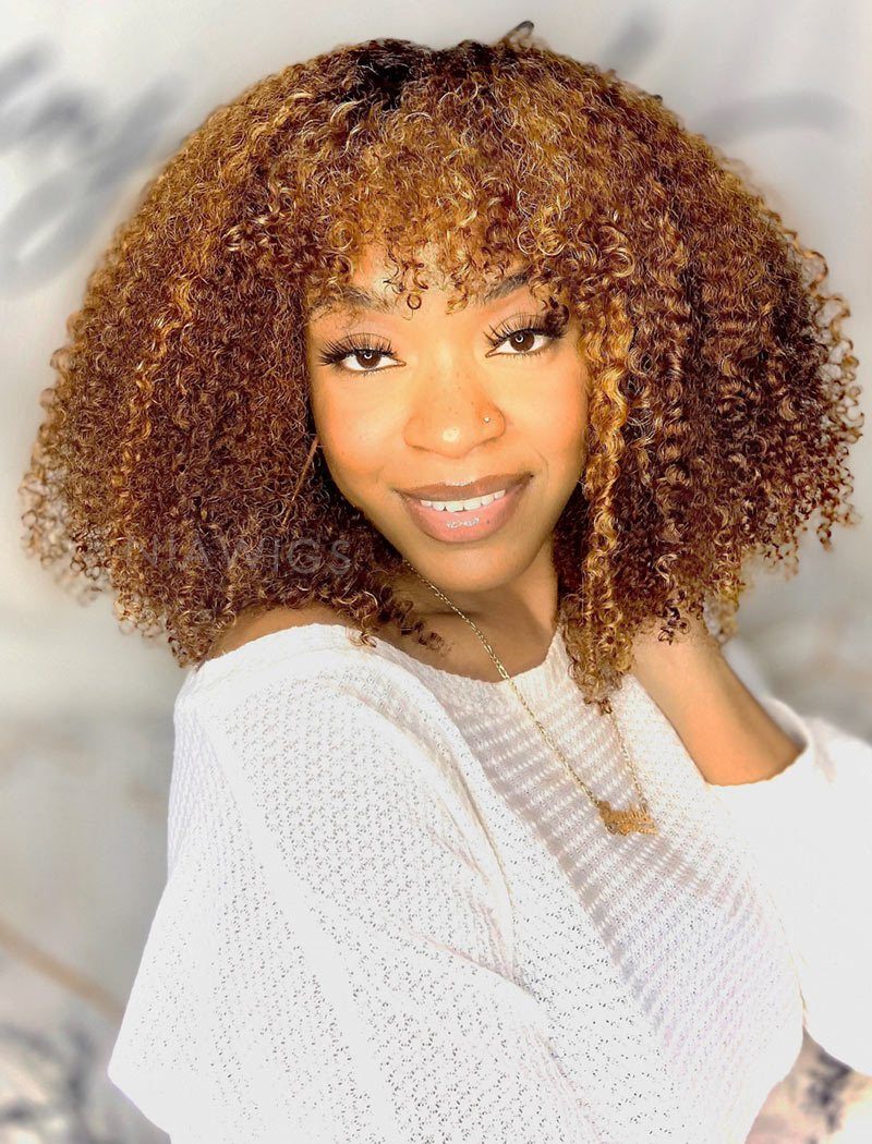 Savanna Beauty 24 Inch Ombre Human Hair Wig – Brazilian 150% Lace Front Afro Curly – Bleached Knots