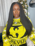 Yaki Straight Human Hair Skin Base Lace Front Wigs