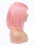 Pink Human Hair Bob Wig Colorful Lace Wigs