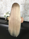 Sarah Remy Hair Lace Front Wig 24 Inches Black Roots & Silvery Blonde