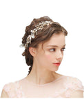 Fragile Crystal and Pearl Metal Crown Wedding Hair Wreath Hair Band with Ribbon