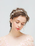 Fragile Crystal and Pearl Metal Crown Wedding Hair Wreath Hair Band with Ribbon