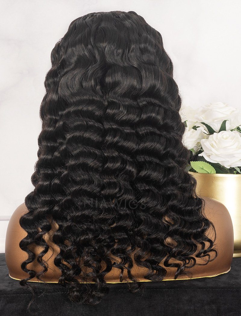 Deep Wave U Part Human Hair Wigs Natural Black