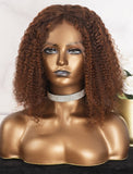 #Ginger Brown Kinky Curly 100% Human Hair Highlight Red Blonde Lace Wigs