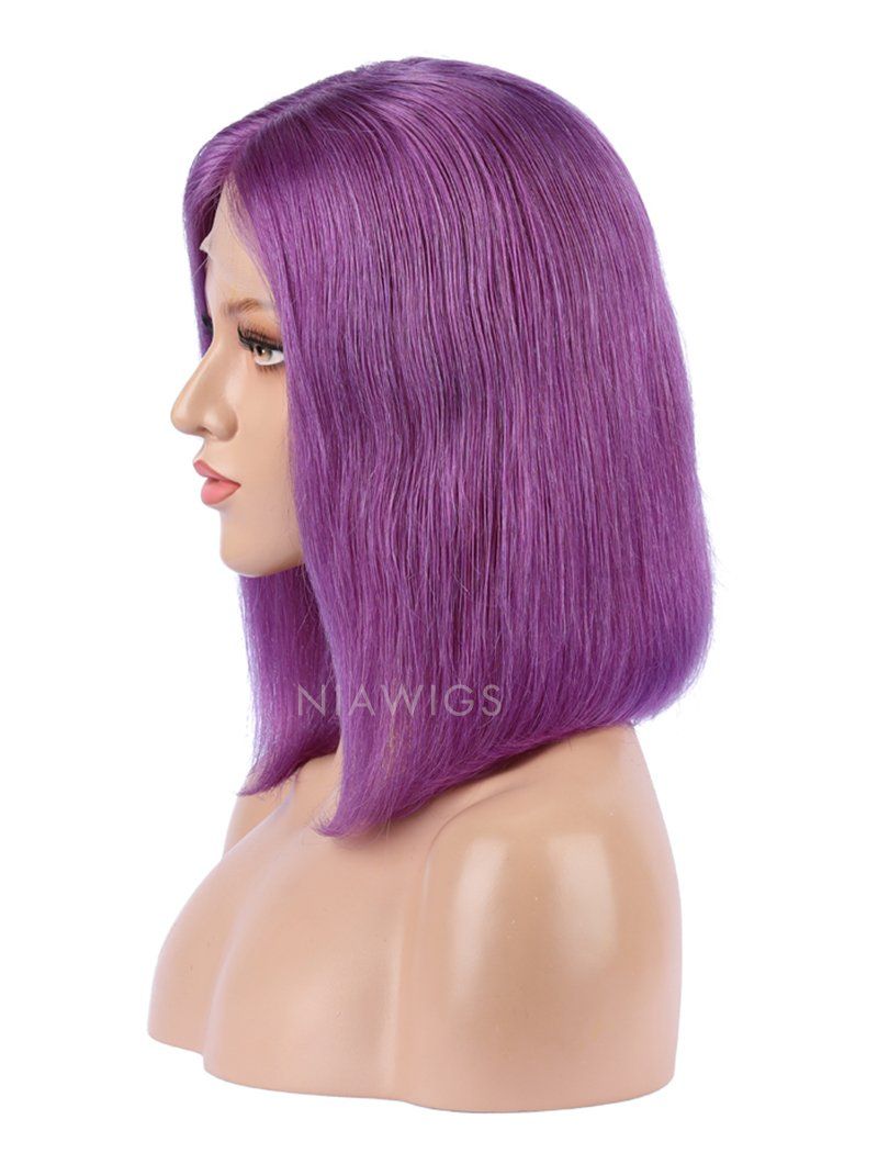 Blue Violet  Human Hair Bob Wig Colorful Lace Wigs