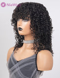 Scalp Top Wig Fashion Curly Human Hair Wigs With Bangs Machine Made