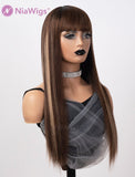 Scalp Top Highlight Wig Piano Color With Bangs Human Hair Wigs Machine Made