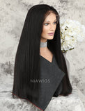 Yaki Straight Human Hair Skin Base Lace Front Wigs