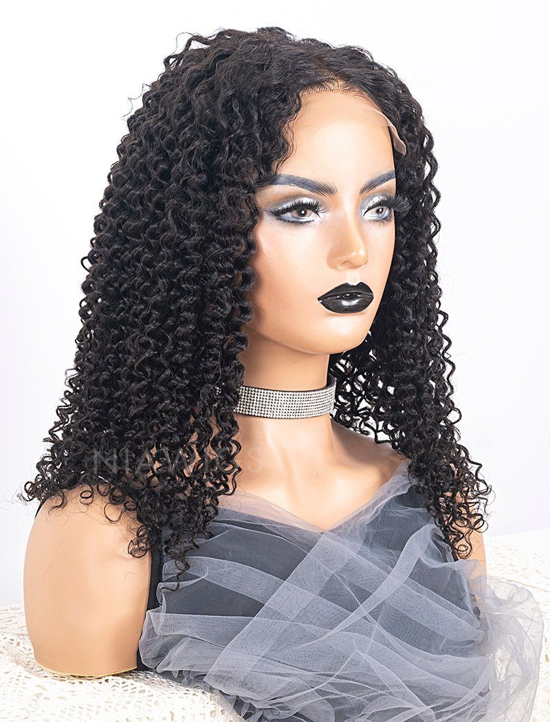 Deep Curly Human Hair 5x5 Inches Closure Lace Wigs With Natural Hairline
