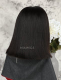 Yaki Straight Short Bob Human Hair Glueless Full Lace Wigs